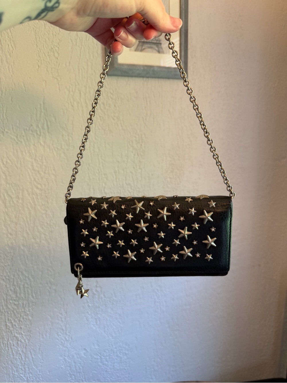 Jimmy Choo Black Star-Studded Wallet on Chain